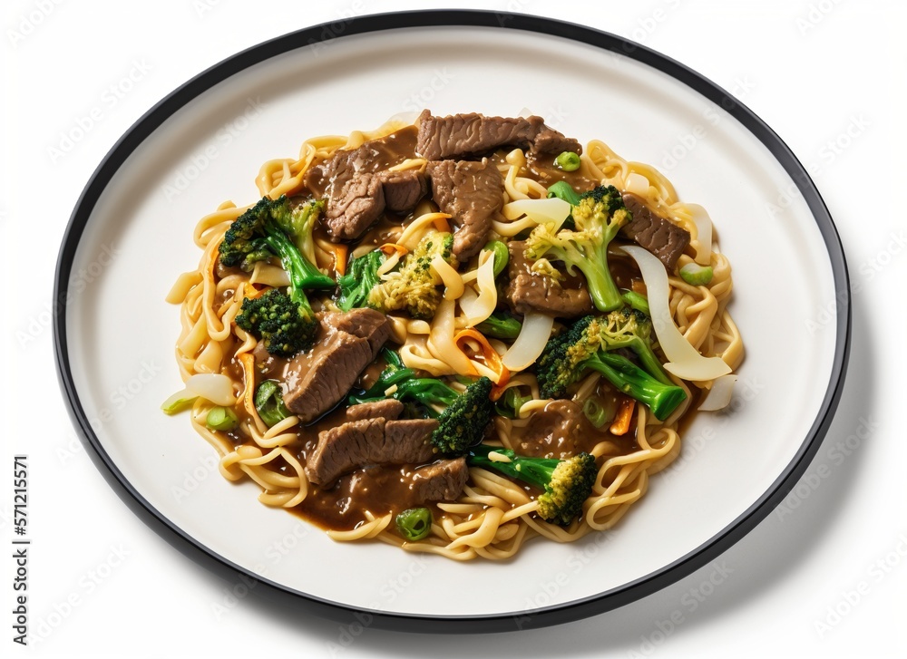 beef yakisoba on the white background. food chinese IA beef yakisoba on the white background. food chinese IA