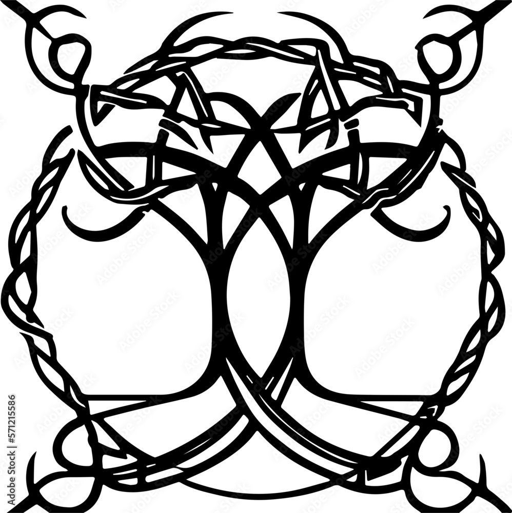 An abstract transparent celtic knot tree shape design element. Vectorized from an AI Generation. An abstract transparent celtic knot tree shape design element. Vectorized from an AI Generation.