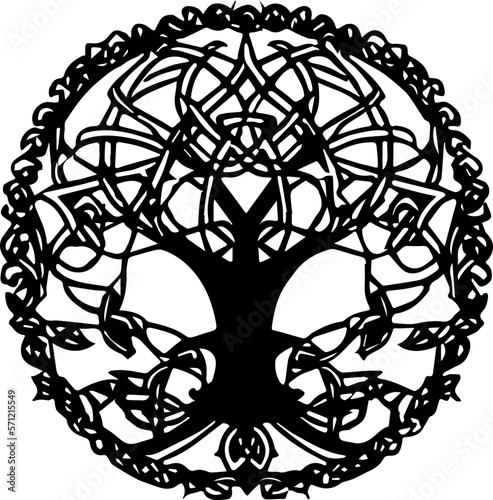 An abstract transparent celtic knot tree shape design element.  Vectorized from an AI Generation.