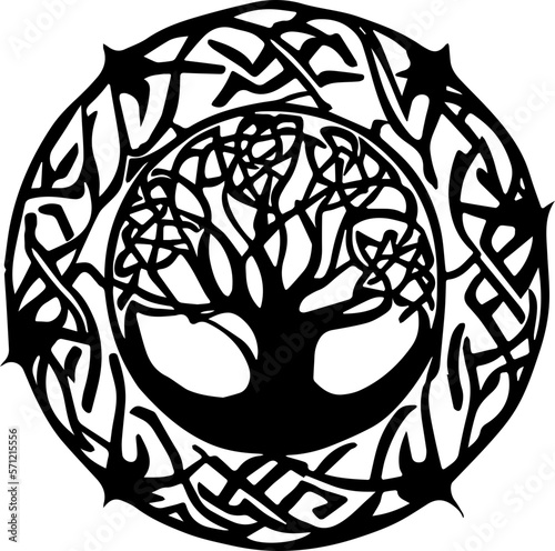An abstract transparent celtic knot tree shape design element.  Vectorized from an AI Generation.