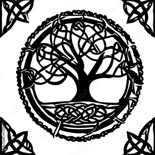An abstract transparent celtic knot tree shape design element.  Vectorized from an AI Generation.