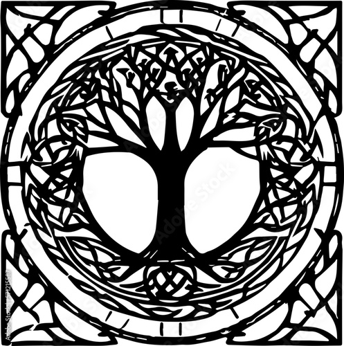 An abstract transparent celtic knot tree shape design element.  Vectorized from an AI Generation.