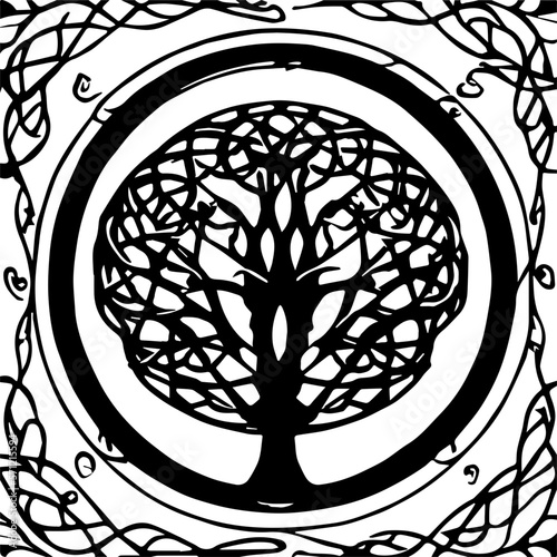 An abstract transparent celtic knot tree shape design element.  Vectorized from an AI Generation.