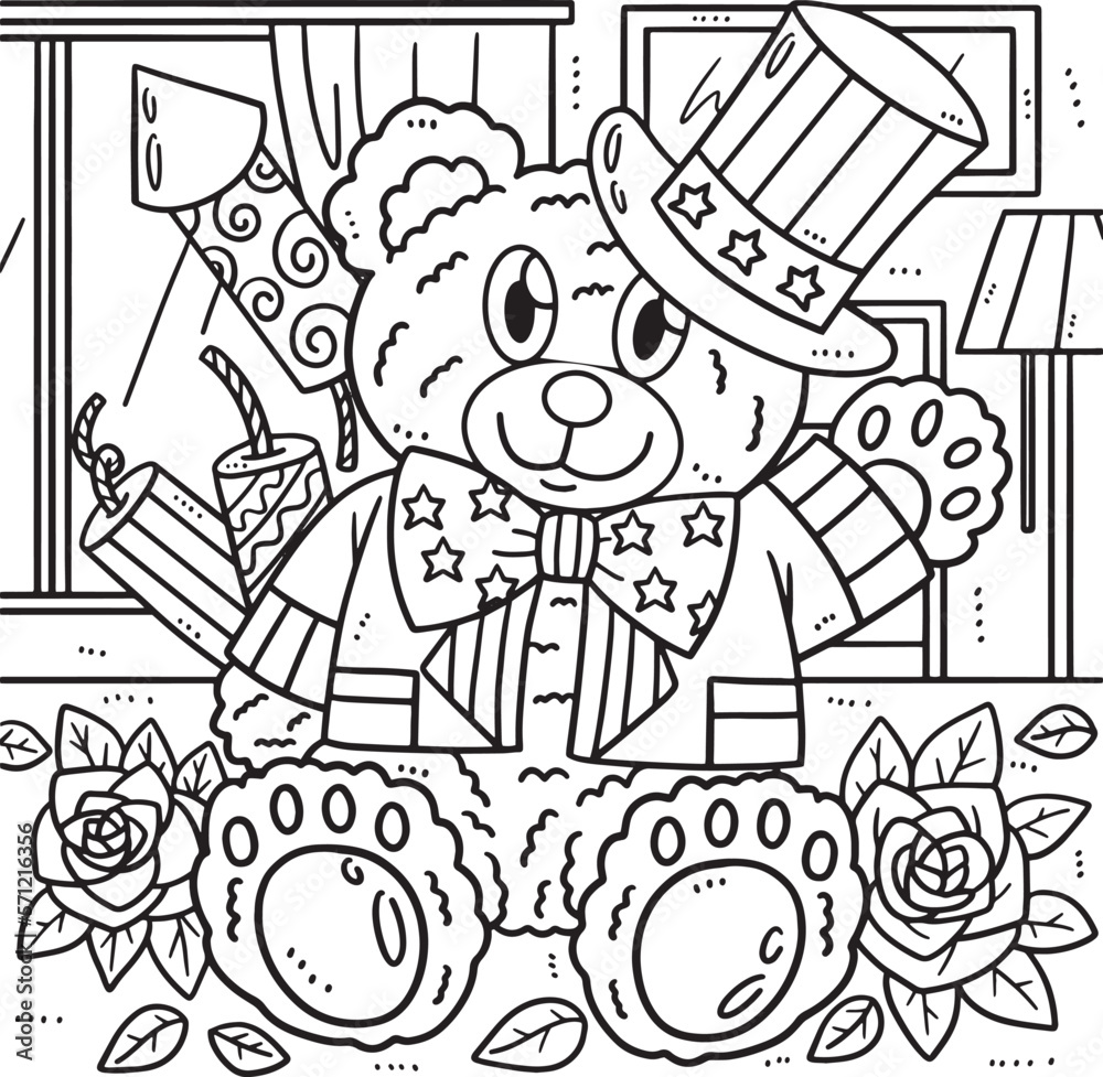 4th Of July Stars and Stripes Bear Coloring Pag