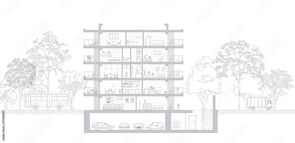  A set of furniture elevation vector illustrations that are ideal for designing architectural cross-section blueprints will help you in your work