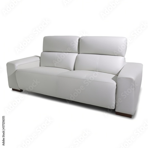 White Leather Couch on White Background Created with Generative AI and Other Techniques