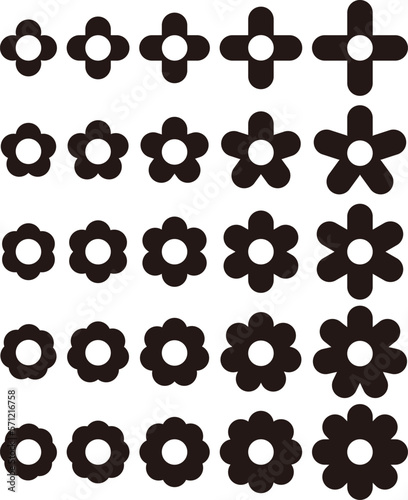白黒の花のベクターアイコンセット