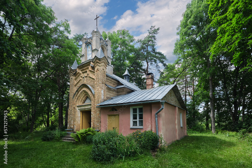 Old ancient chapel tomb, Derevyanchitsy village, Grodno region, Slonim district, Belarus.