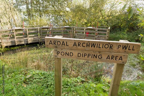 The pond dipping area at Llyn Brenig reservoir where visitors and children can explore the natural environment by netting small invertabrates and insect photo