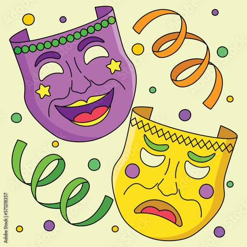 Mardi Gras Tragedy and Comedy Masks Colored 