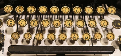 Closeup of vintage, antique typewriter keys.