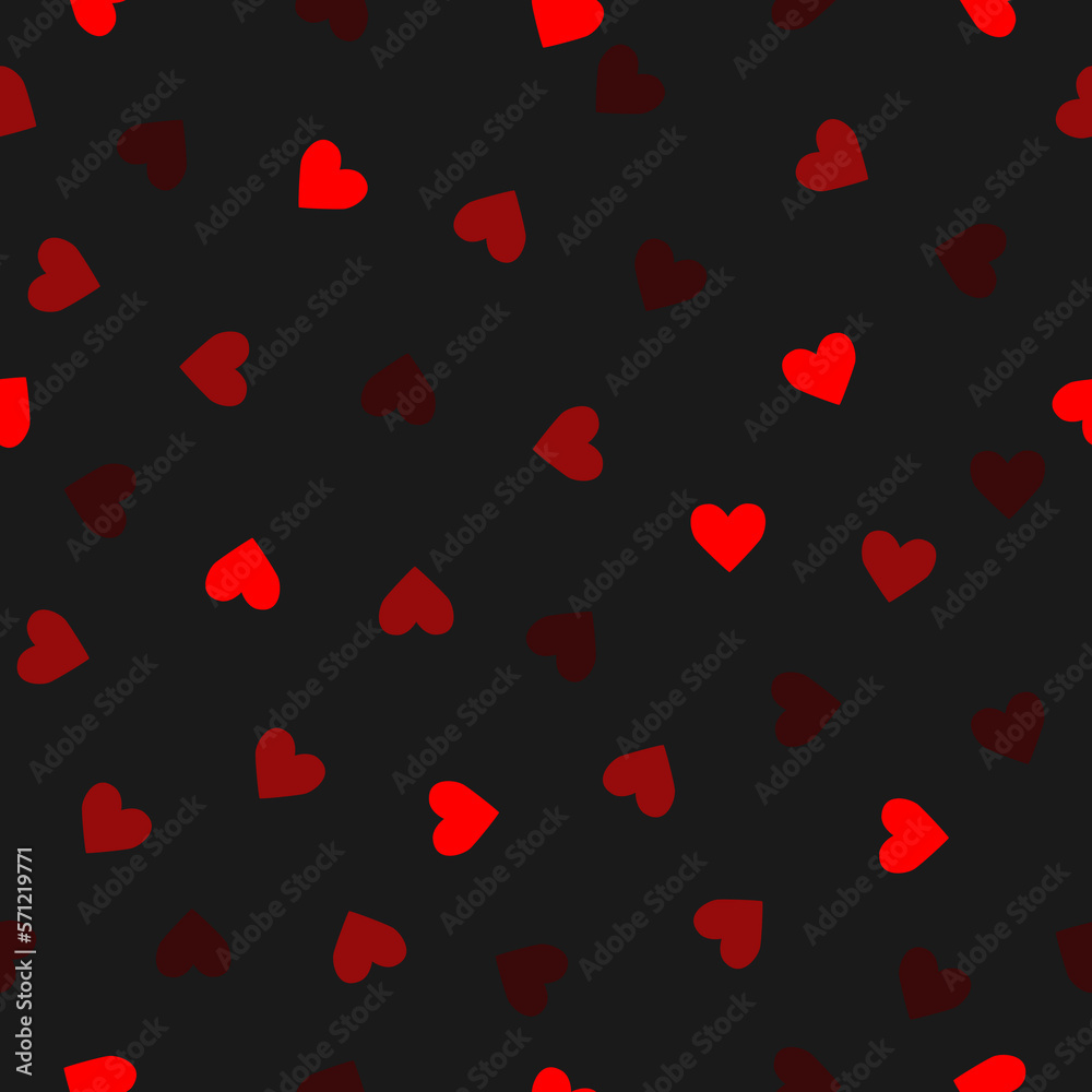 Seamless pattern small red hearts on black background. Valentines day simple dark wall paperwith fall heart, vector eps 10