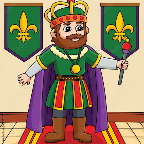 Mardi Gras Crown King Colored Cartoon Illustration