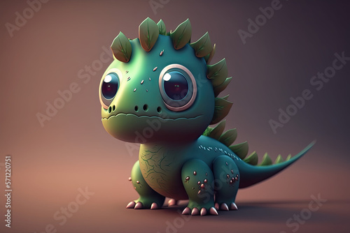 cute adorable baby dinosaur generative ai rendered in the style of children, friendly cartoon animation fantasy style