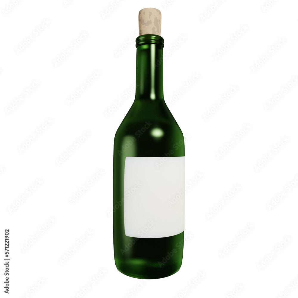 3D rendering of old green glass bottle with cork front view. Collectible spirits and wine. Realistic PNG illustration isolated on transparent background 3D rendering of old green glass bottle with cork front view. Collectible spirits and wine. Realistic PNG illustration isolated on transparent background