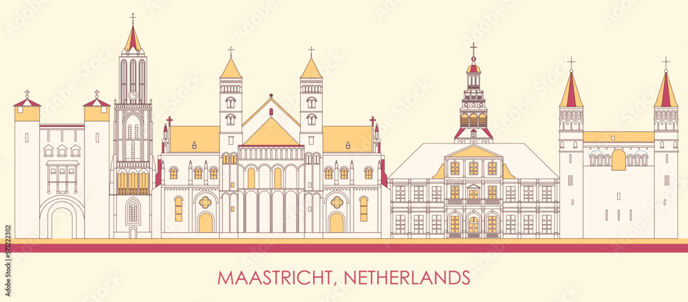 Cartoon Skyline panorama of city of Maastricht, Netherlands  - vector illustration