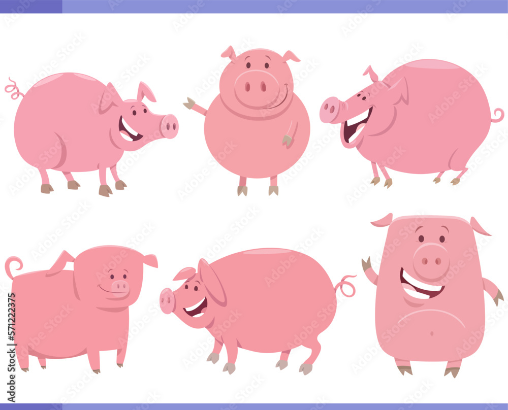 cartoon funny pigs farm animal characters set cartoon funny pigs farm animal characters set