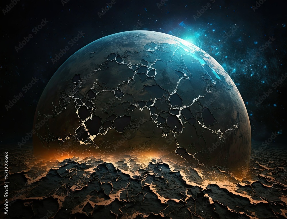 Cracked Earth planet in space after powerful earthquakes on planet surface,  damaged Earth planet with deep cracks after seismic activity and tectonic  plates movement, natural disasters, generative AI Stock Illustration | Adobe