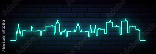 Blue neon skyline of Fort Wayne. Bright Fort Wayne City long banner. Vector illustration.