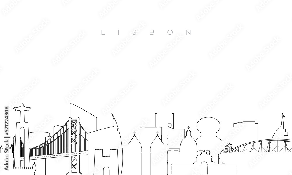 Outline Lisbon skyline. Trendy template with Lisbon buildings and landmarks in line style. Stock vector design.