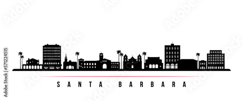 Santa Barbara skyline horizontal banner. Black and white silhouette of Santa Barbara, California. Vector template for your design.