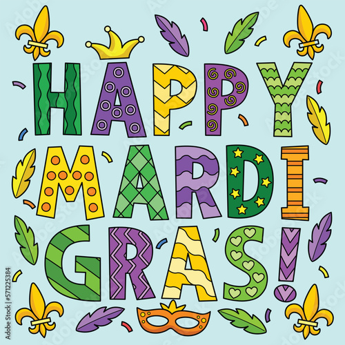Happy Mardi Gras Colored Cartoon Illustration