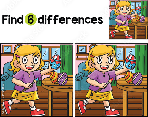 Girl Painting Easter Egg Find The Differences