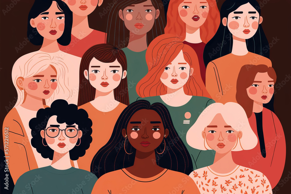 Group of multinational woman illustration. Generative AI Group of multinational woman illustration. Generative AI