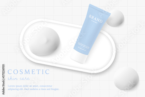 Facial cleanser on bathroom background with foam.