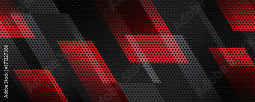3D red black techno abstract background overlap layer on dark space with lines decoration. Modern graphic design element perforated style for banner, flyer, card, brochure cover, or landing page