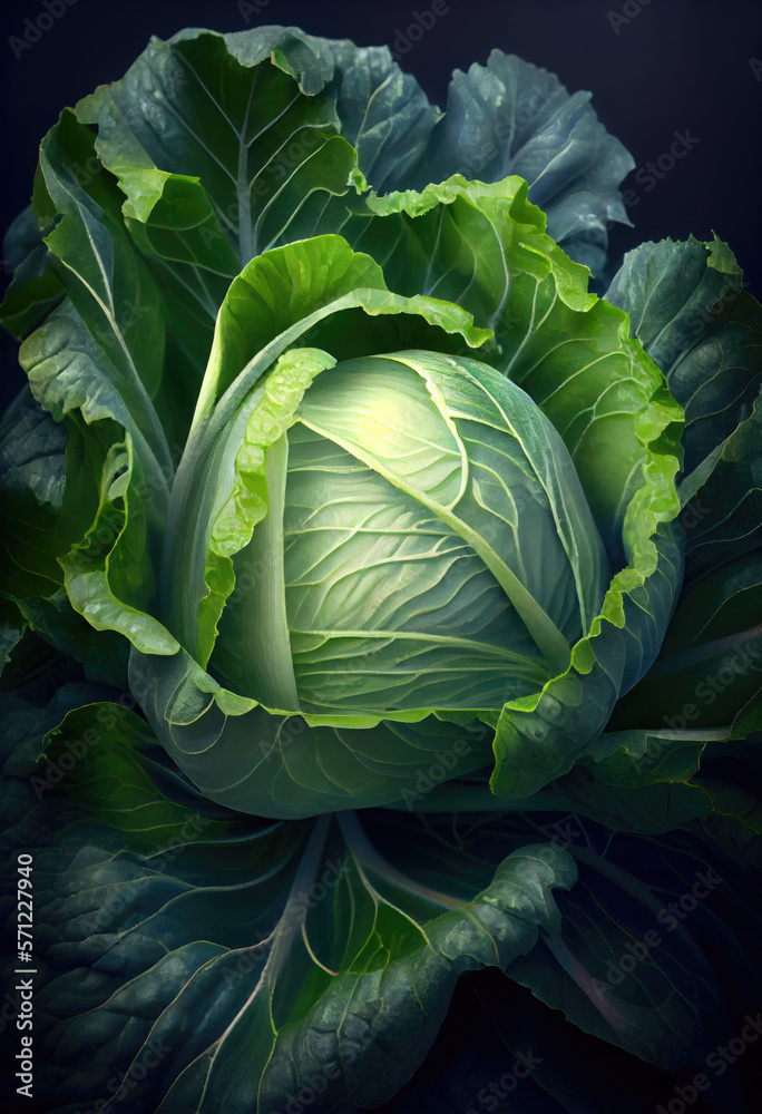 Obraz premium White cabbage. Head of white cabbage growing in vegetable garden. Generative AI