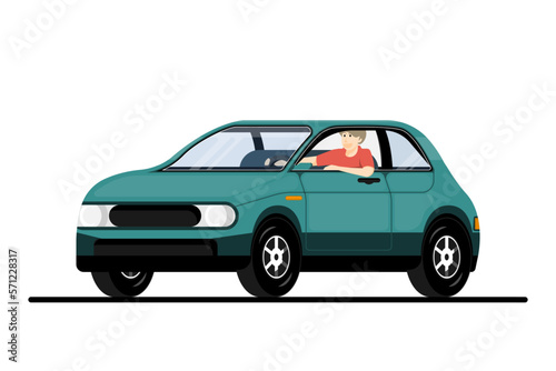 Cartoon young man car driver on isolated background, Digital marketing illustration. © auns85