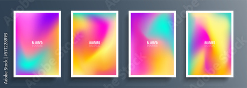 Set of vibrant abstract backgrounds with yellow, purple and green soft color gradients for your creative graphic design. Vector illustration.