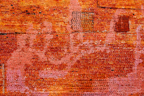 The wall of an old house made of red brick. Retro background. flat lay frame © Dmitry