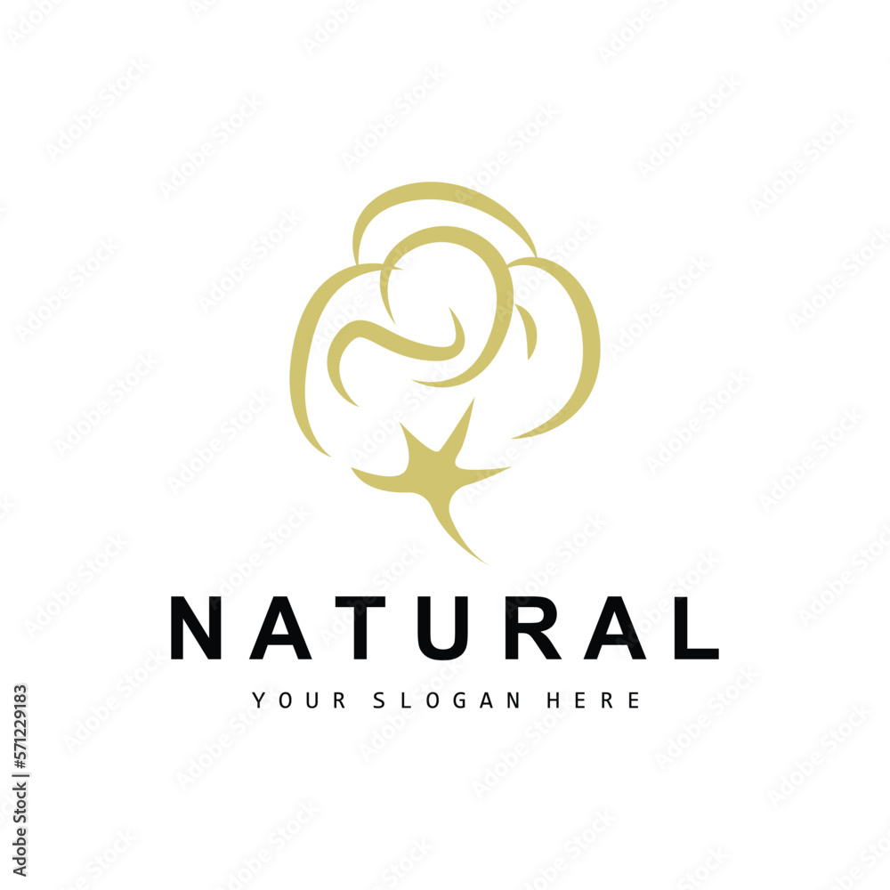Cotton Logo, Natural Biological Organic Plant Design, Beauty Textile and Clothing Vector, Soft Cotton Flowers