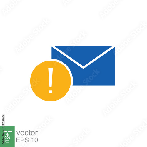 Warning alert message icon. Simple flat style for web template and app. Email, suspicious, letter, mail, news, notification, vector illustration design on white background. EPS 10.