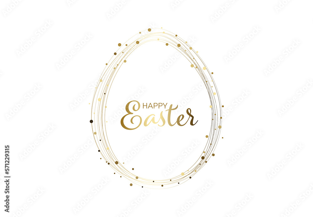 Happy Easter minimalistic card template with Easter egg made from golden lines