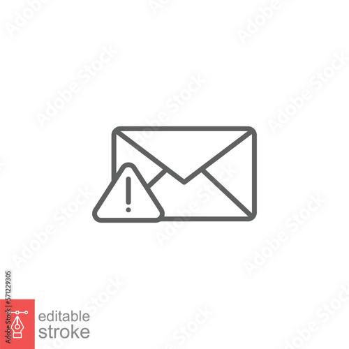 Warning alert message icon. Simple line style for web template and app. Email, suspicious, letter, mail, news, notification, vector illustration design on white background. Editable stroke EPS 10.