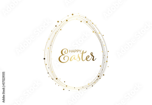 Obraz na płótnie Happy Easter minimalistic card template with Easter egg made from golden lines w salonie