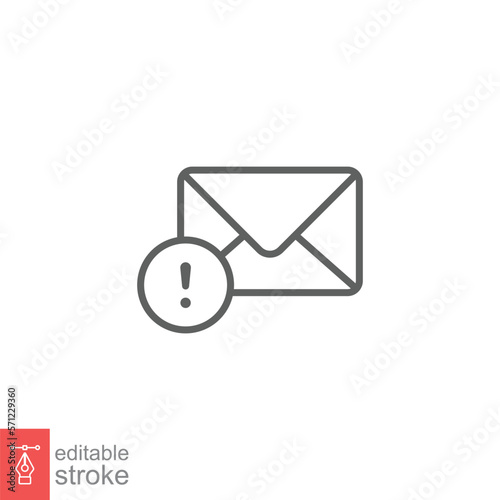 Warning alert message icon. Simple line style for web template and app. Email, suspicious, letter, mail, news, notification, vector illustration design on white background. Editable stroke EPS 10.