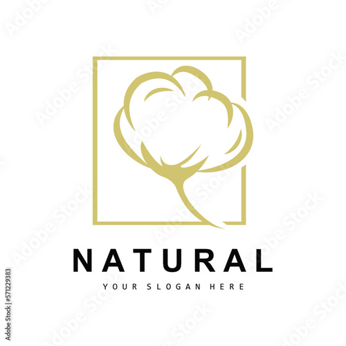 Cotton Logo, Natural Biological Organic Plant Design, Beauty Textile and Clothing Vector, Soft Cotton Flowers
