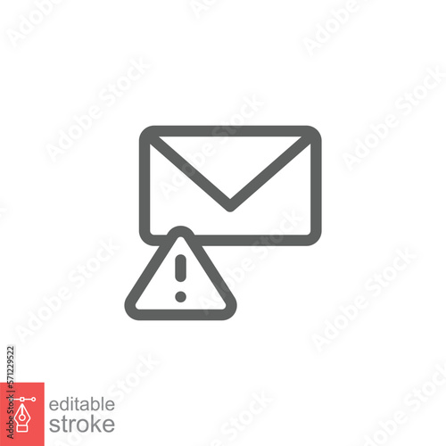 Warning alert message icon. Simple line style for web template and app. Email, suspicious, letter, mail, news, notification, vector illustration design on white background. Editable stroke EPS 10.