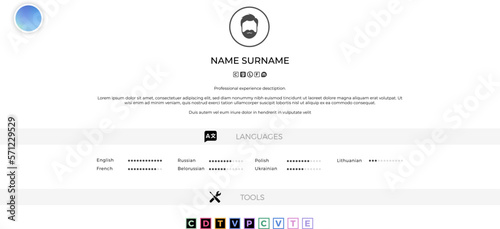website page template with CV resume design
