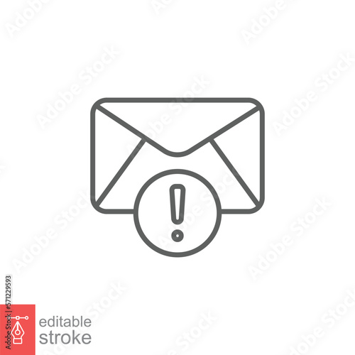 Warning alert message icon. Simple line style for web template and app. Email, suspicious, letter, mail, news, notification, vector illustration design on white background. Editable stroke EPS 10.