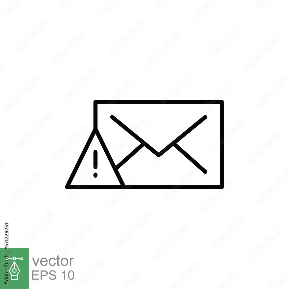 Warning alert message icon. Simple line style for web template and app. Email, suspicious, letter, mail, news, notification, vector illustration design on white background. EPS 10. Warning alert message icon. Simple line style for web template and app. Email, suspicious, letter, mail, news, notification, vector illustration design on white background. EPS 10.