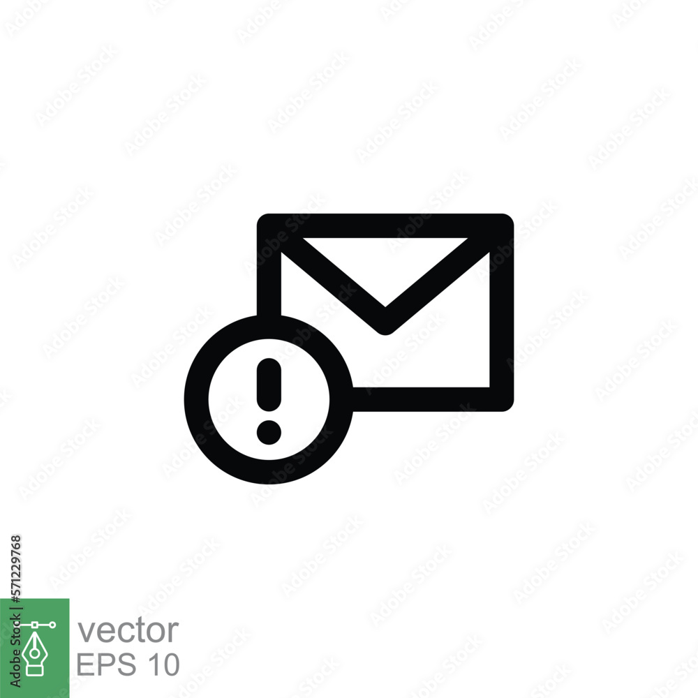 Warning alert message icon. Simple line style for web template and app. Email, suspicious, letter, mail, news, notification, vector illustration design on white background. EPS 10. Warning alert message icon. Simple line style for web template and app. Email, suspicious, letter, mail, news, notification, vector illustration design on white background. EPS 10.