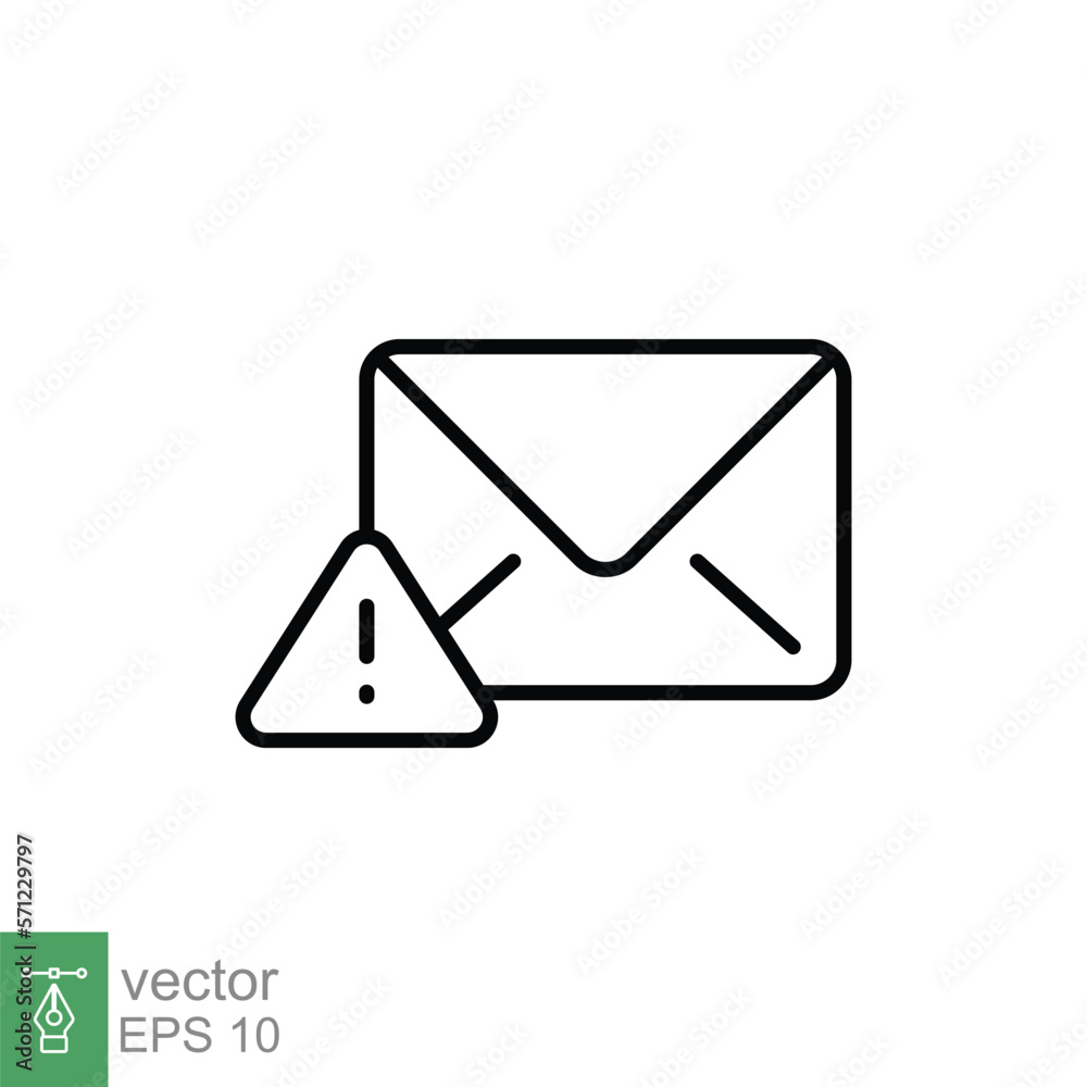 Warning alert message icon. Simple line style for web template and app. Email, suspicious, letter, mail, news, notification, vector illustration design on white background. EPS 10. Warning alert message icon. Simple line style for web template and app. Email, suspicious, letter, mail, news, notification, vector illustration design on white background. EPS 10.