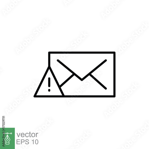 Warning alert message icon. Simple line style for web template and app. Email, suspicious, letter, mail, news, notification, vector illustration design on white background. EPS 10.