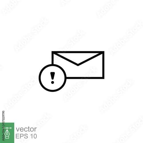 Warning alert message icon. Simple line style for web template and app. Email, suspicious, letter, mail, news, notification, vector illustration design on white background. EPS 10.