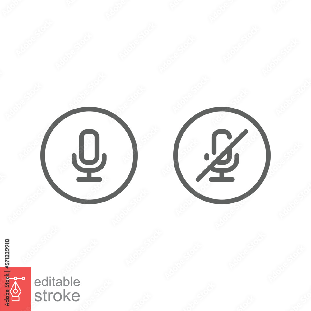 Mic, audio and sound mute line icon. Simple outline style for Video Conference, Webinar and Video chat. Vector illustration isolated on white background. Editable stroke EPS 10. Mic, audio and sound mute line icon. Simple outline style for Video Conference, Webinar and Video chat. Vector illustration isolated on white background. Editable stroke EPS 10.